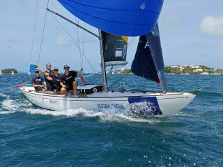 Skipper Harry Price of Australia and his Down Under Racing team practice downwind on Hamilton Harbour ahead of the first day of the Argo Group Gold Cup (©Argo Group Gold Cup photo).